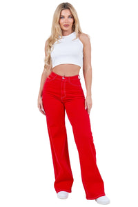 Wide Leg Jean in Cherry Red