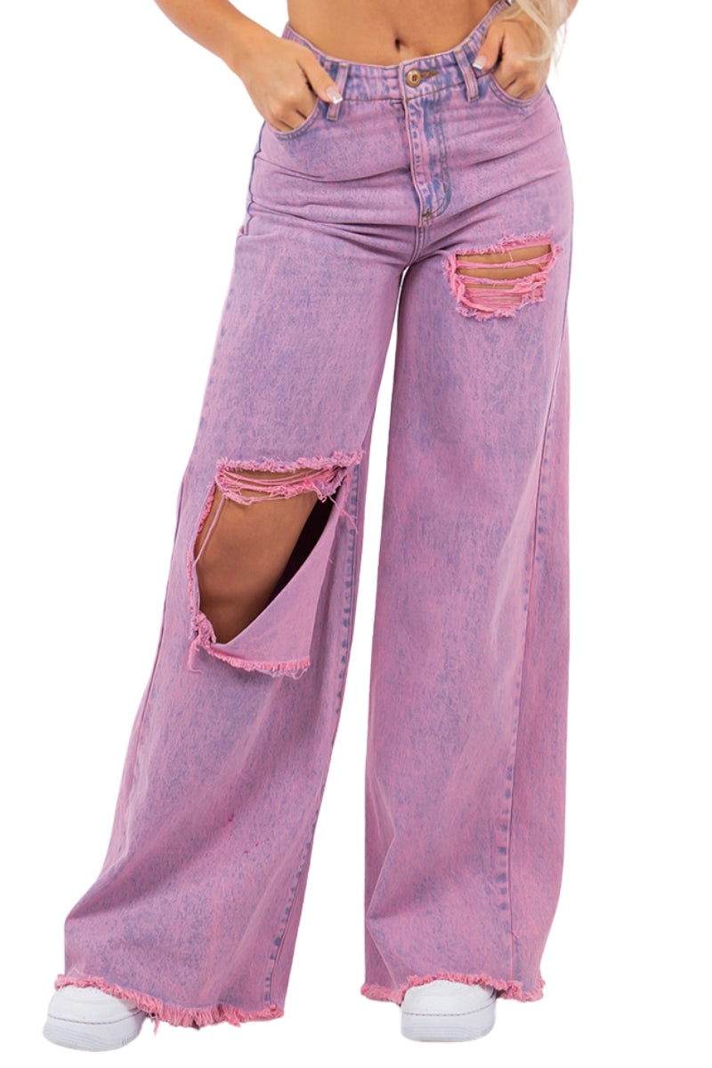 Tracey Wide Leg Jean in Vintage Pink