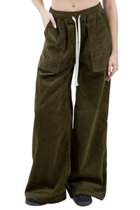 Cord Wide Leg Pant in Olive