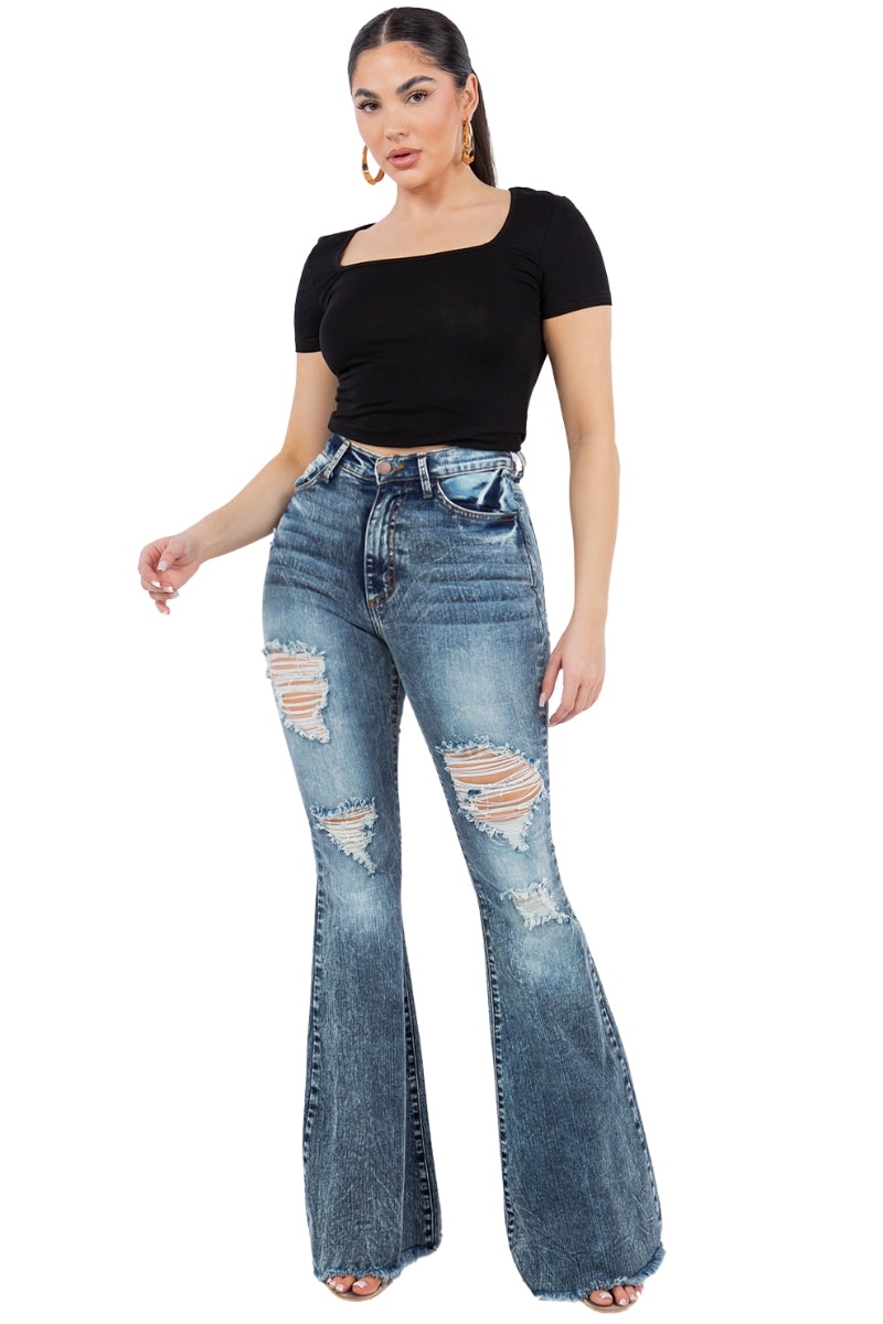 Storm Bell Bottom Jean in Stone Wash