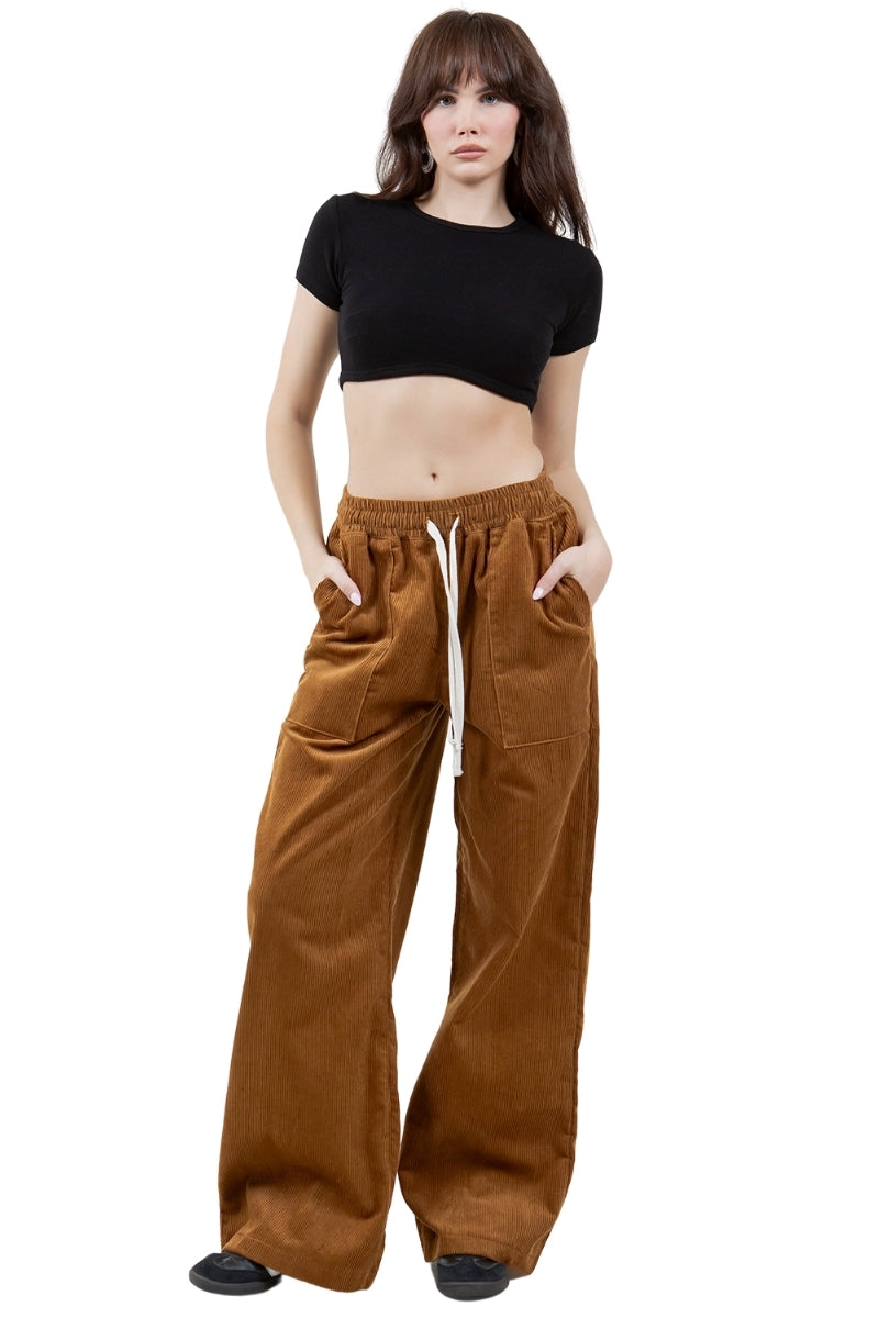 Cord Wide Leg pant in Chestnut