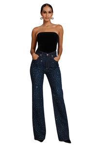 High Waisted Rhinestone Wide Leg Jeans – Made in USA
