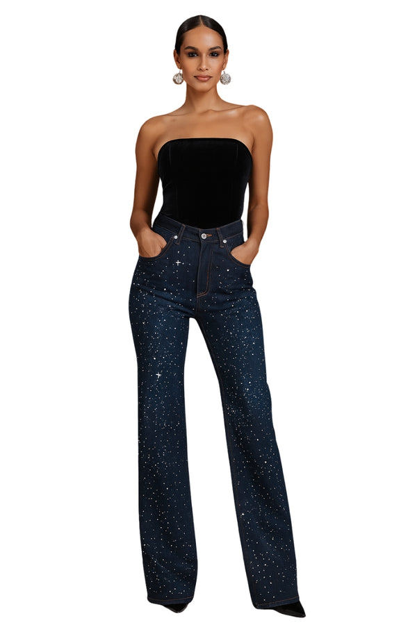 High Waisted Rhinestone Wide Leg Jeans – Made in USA