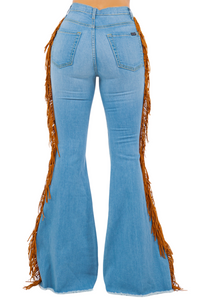 Fringe Bell Bottom Jean in Light Denim