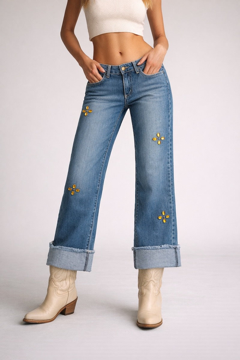 Low Rise Gem Studded Jean