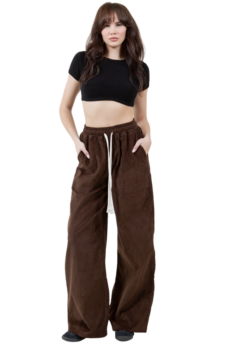 Cord Wide Leg Pant in Brown