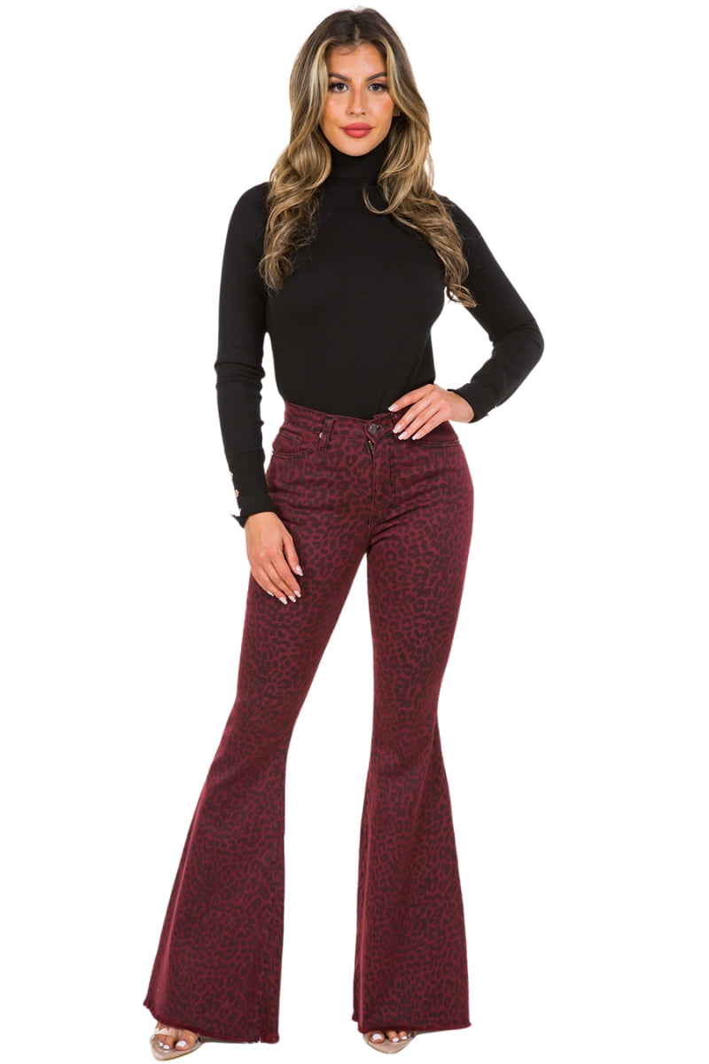 Leopard Print Bell Bottom Jean in Brown