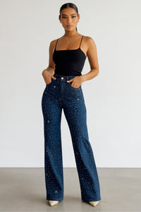 High Waisted Rhinestone Wide Leg Jeans – Made in USA