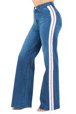 Striped Wide Leg Jean in Medium Blue