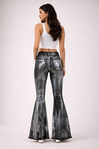 Metallic Bell Bottom Jean in Black Denim