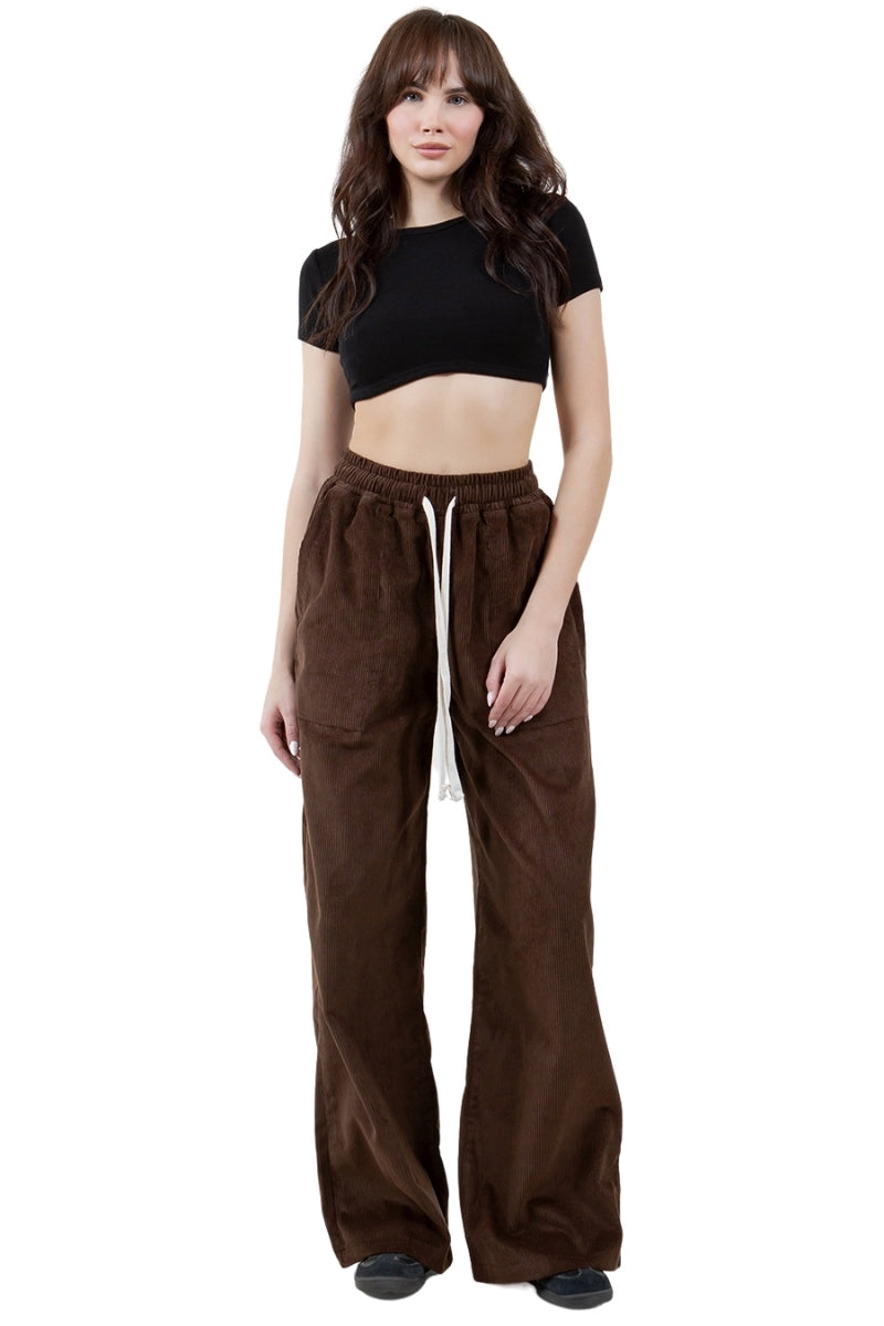 Cord Wide Leg Pant in Brown