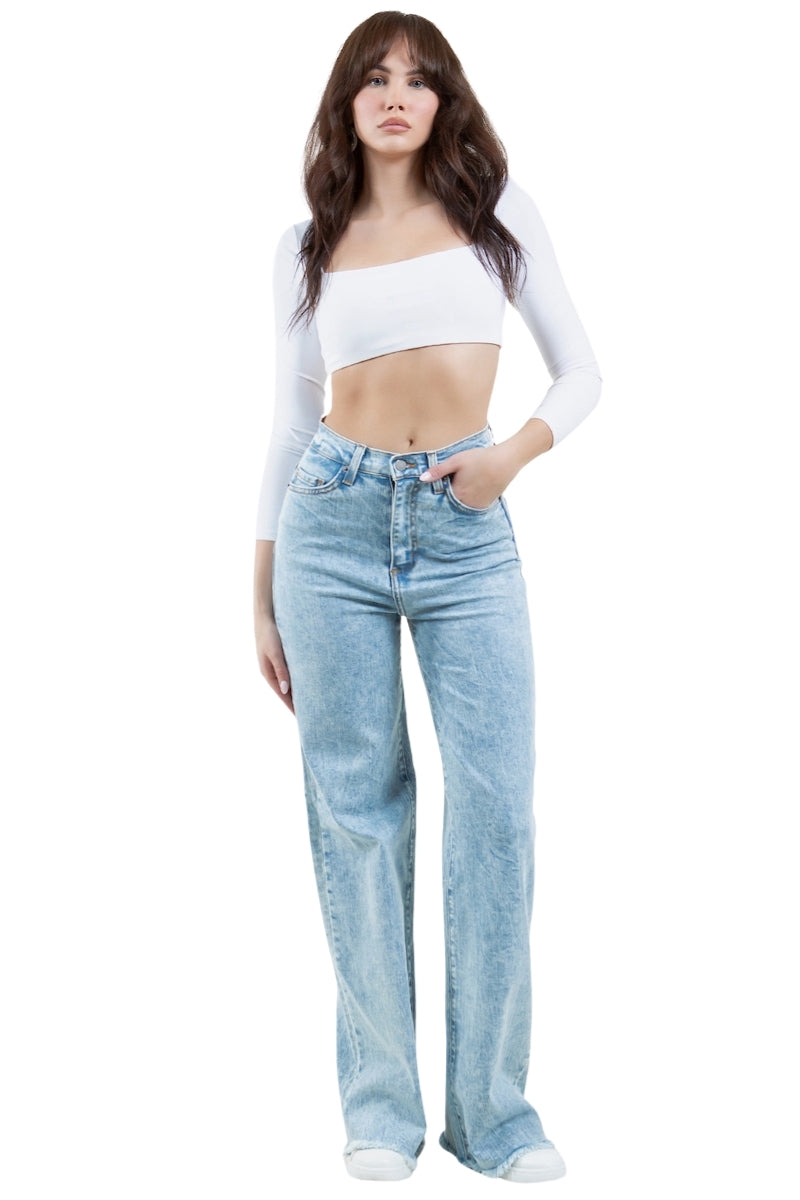 Brooklyn Wide Leg Jean in Ice Blue