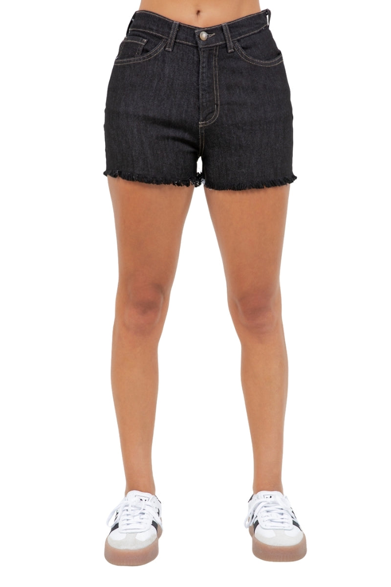 High Waisted Black Denim Cutoff Short