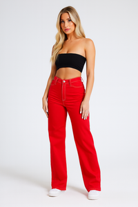 Wide Leg Jean in Cherry Red