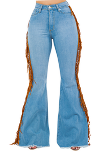 Fringe Bell Bottom Jean in Light Denim