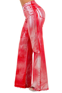 Metallic Wide Leg Jean in Red