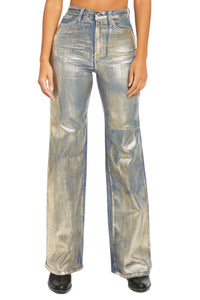 Metallic Gold Foil Washed Wide-Leg Jeans