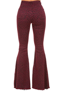 Leopard Print Bell Bottom Jean in Burgundy