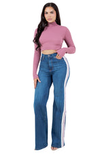 Striped Wide Leg Jean in Medium Blue