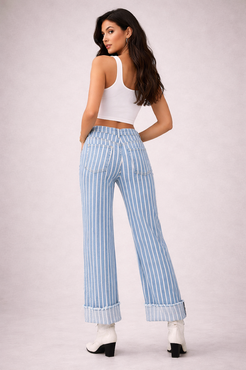 The Riviera Stripe Cuffed Jean - Light Wash