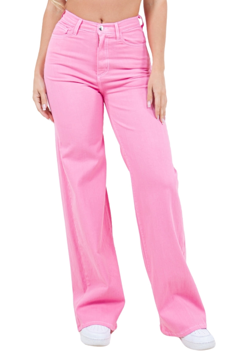 Wide Leg Jean in Bubblegum Pink