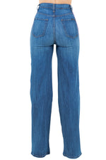 Striped Wide Leg Jean in Medium Blue