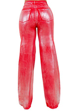 Metallic Wide Leg Jean in Red