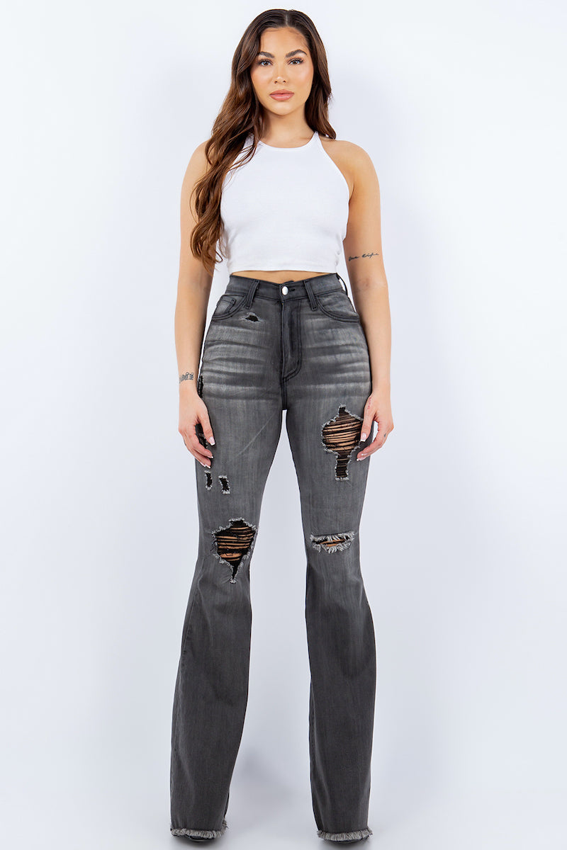 Skylar Bell Bottom Jean in Charcoal Grey