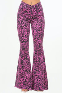 Leopard Bell Bottom Jean in Pink