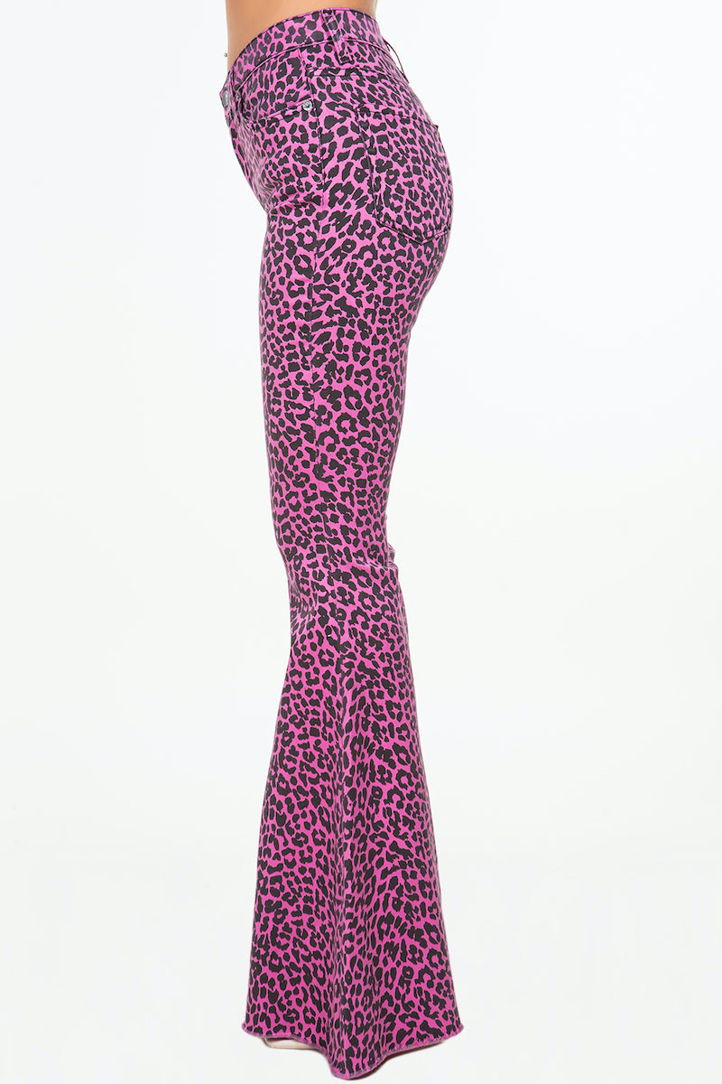 Leopard Bell Bottom Jean in Pink