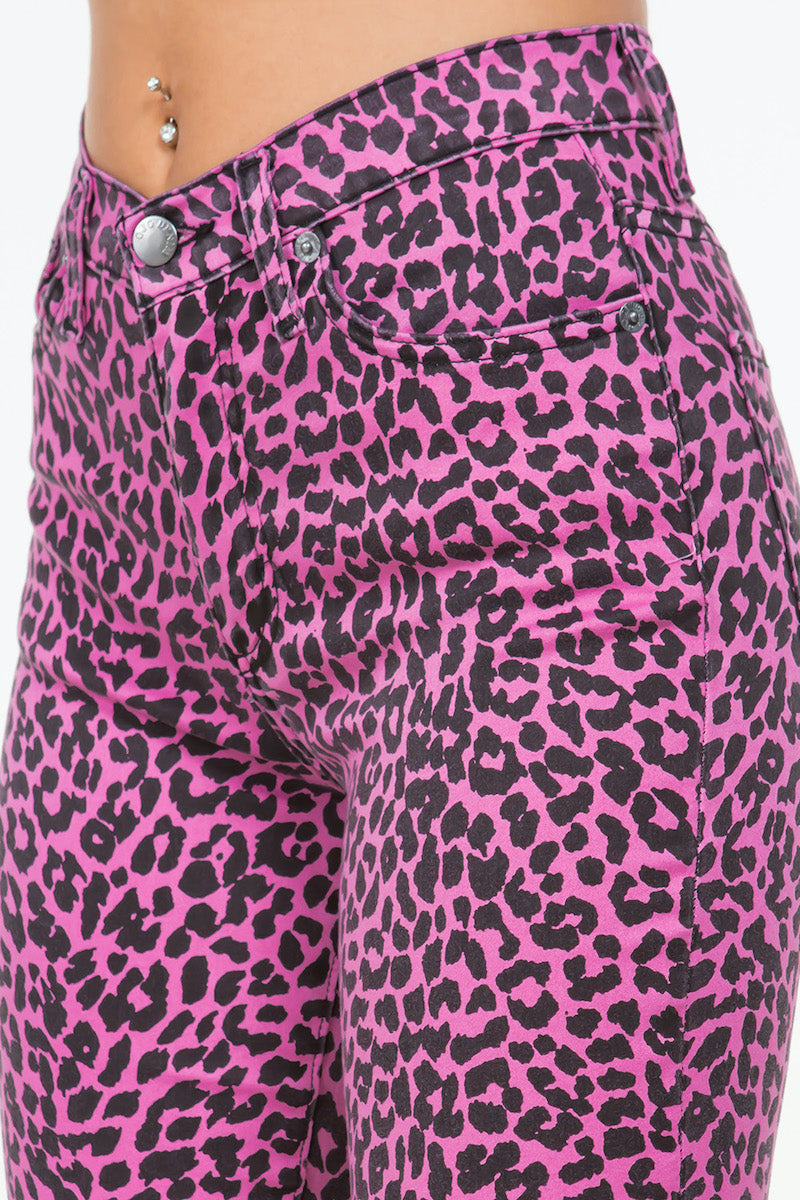 Leopard Bell Bottom Jean in Pink