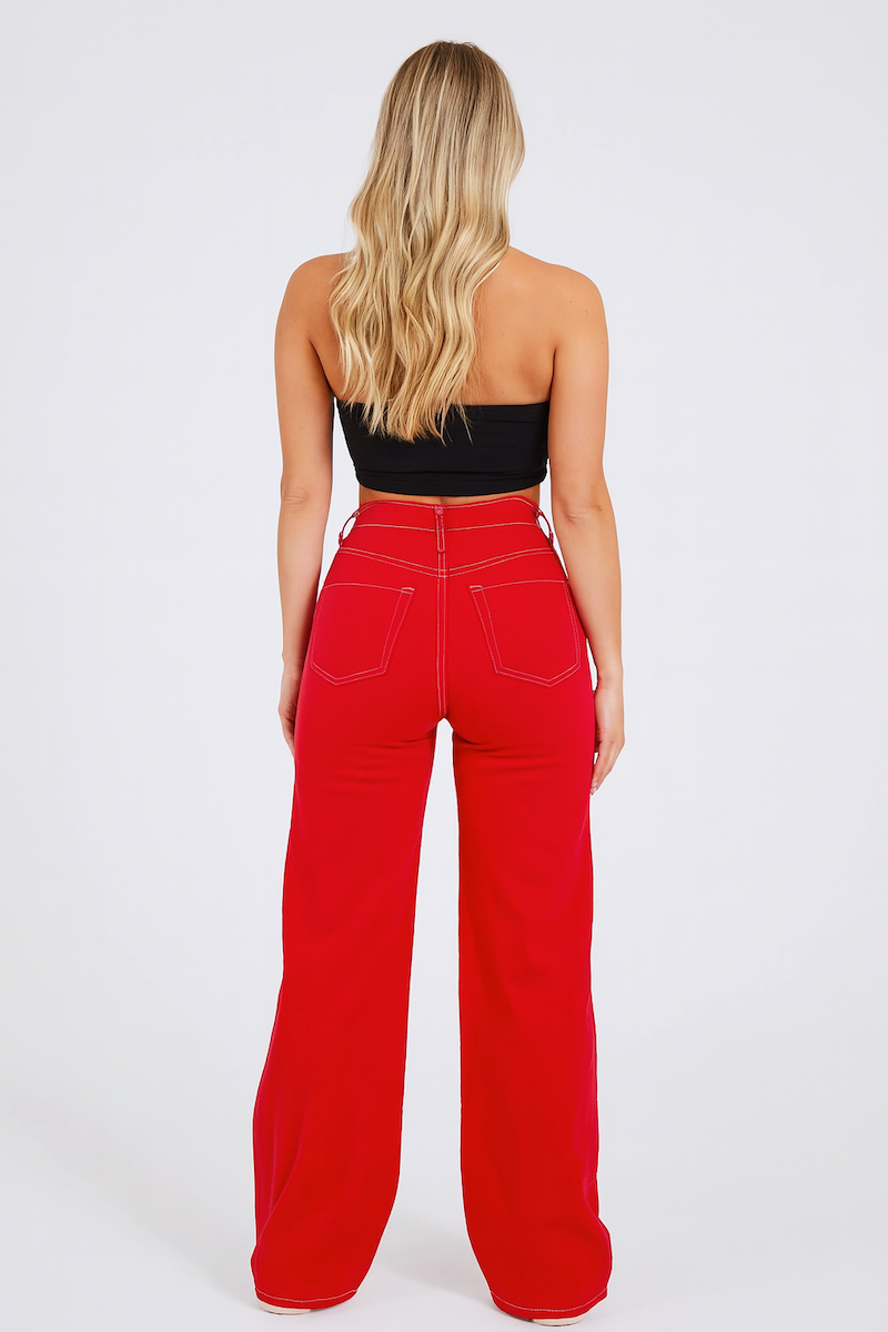 Wide Leg Jean in Cherry Red