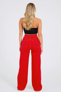 Wide Leg Jean in Cherry Red