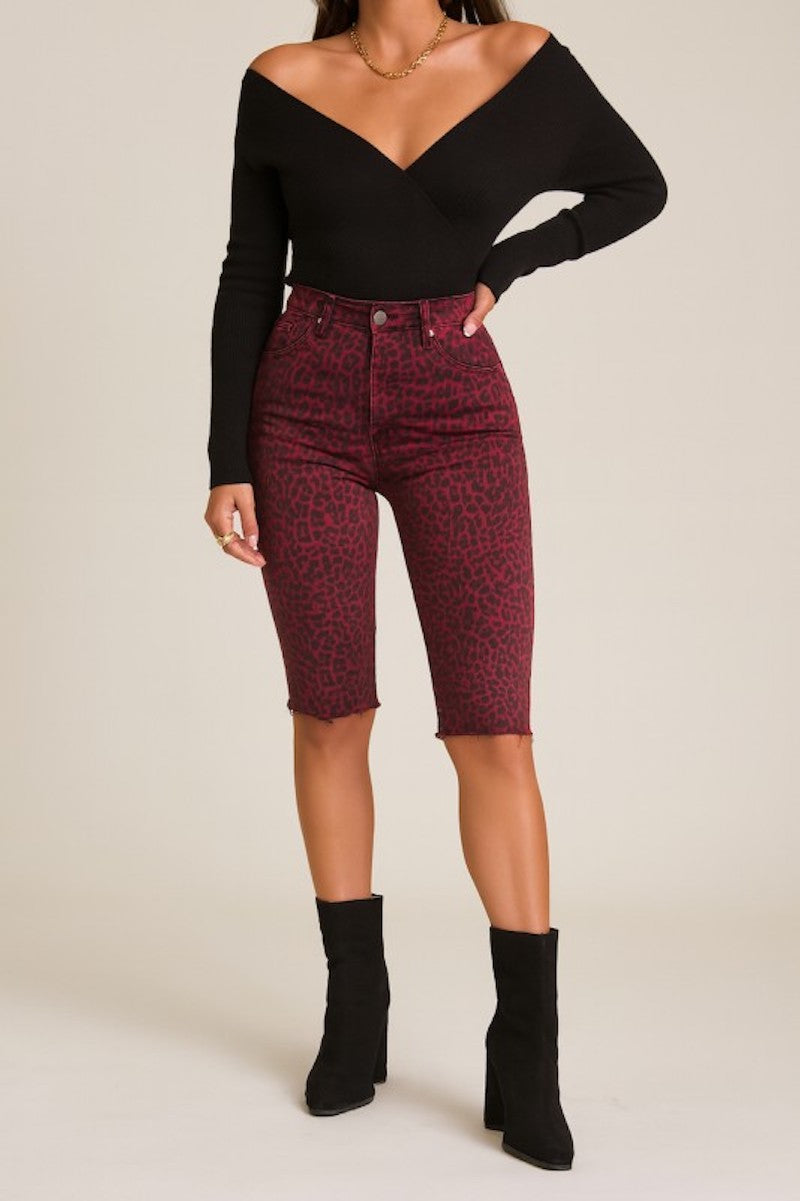 Leopard Capri Short in Burgundy
