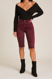 Leopard Capri Short in Burgundy