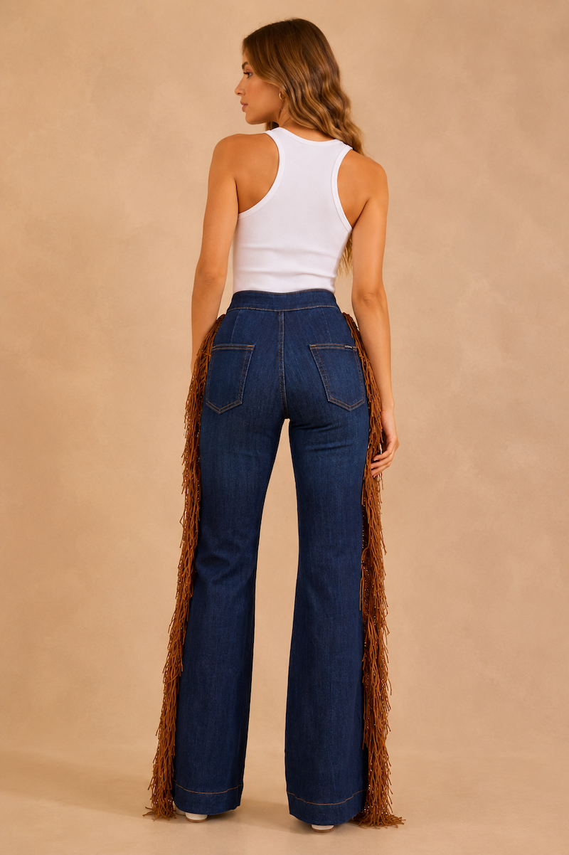 Harley Wide Leg Fringe Jean in Dark Wash