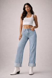 The Riviera Stripe Cuffed Jean - Light Wash