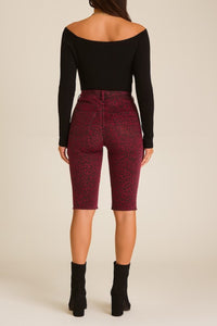 Leopard Capri Short in Burgundy