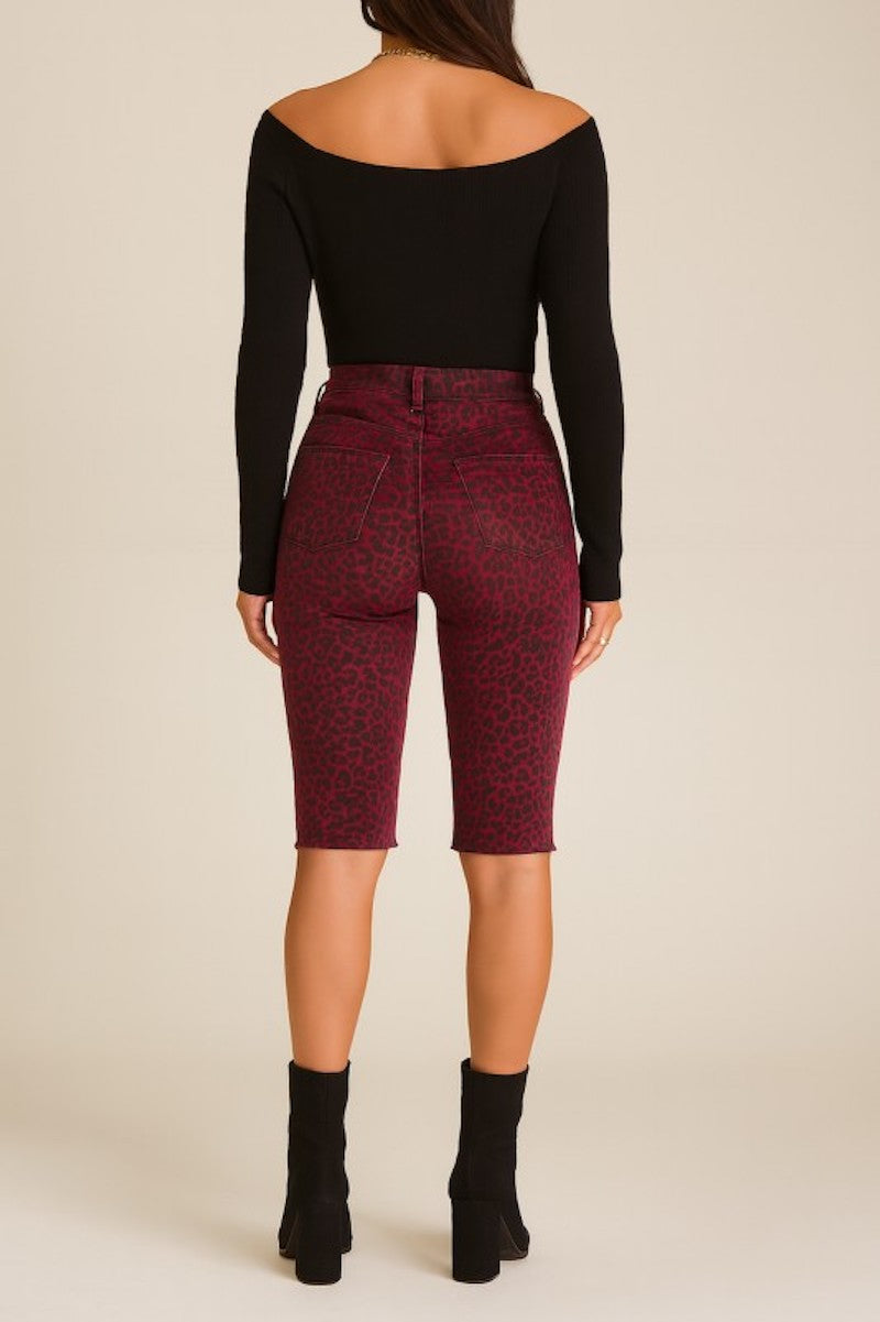 Leopard Capri Short in Burgundy