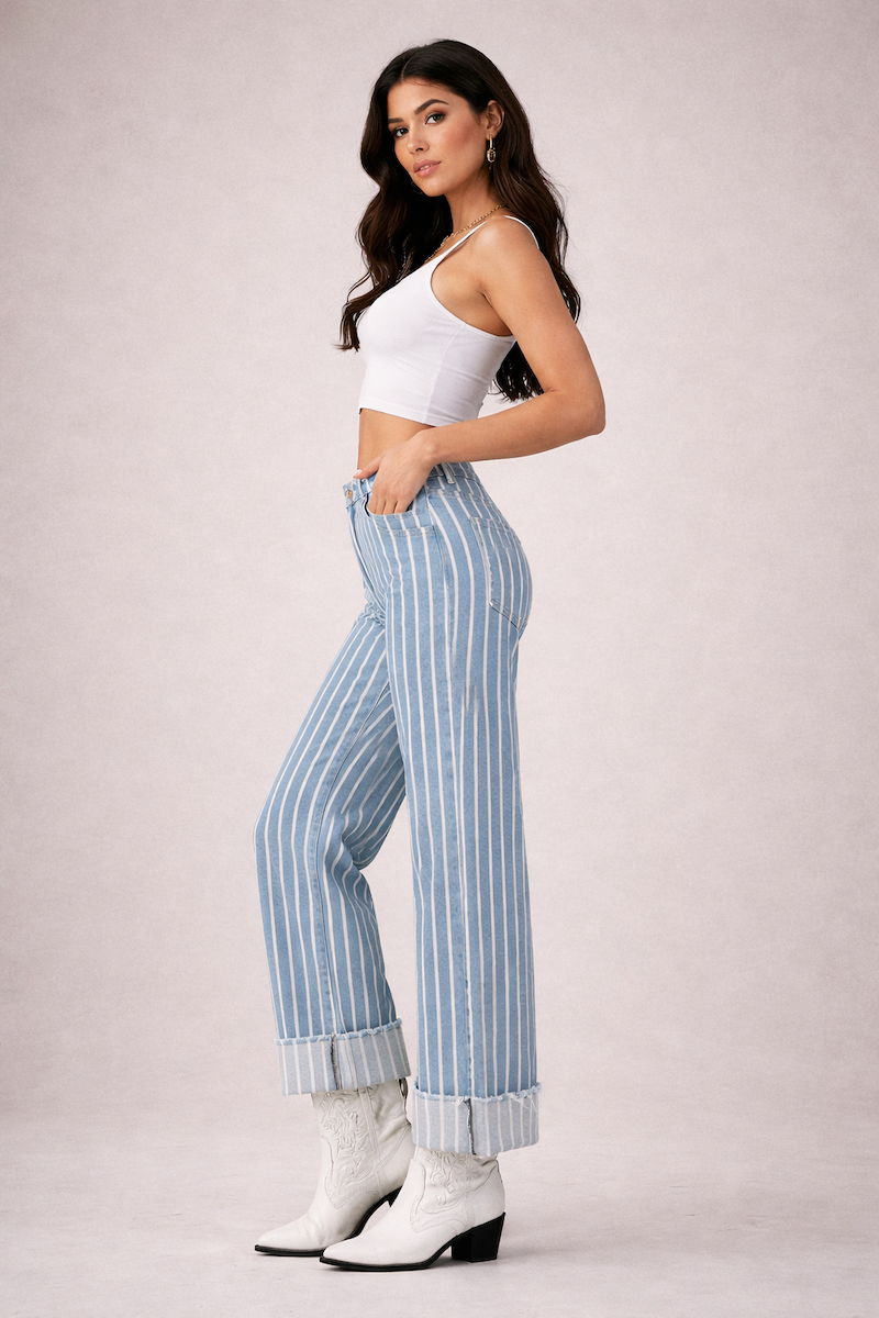 The Riviera Stripe Cuffed Jean - Light Wash