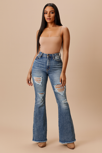 Storm Bell Bottom Jean in Stone Wash