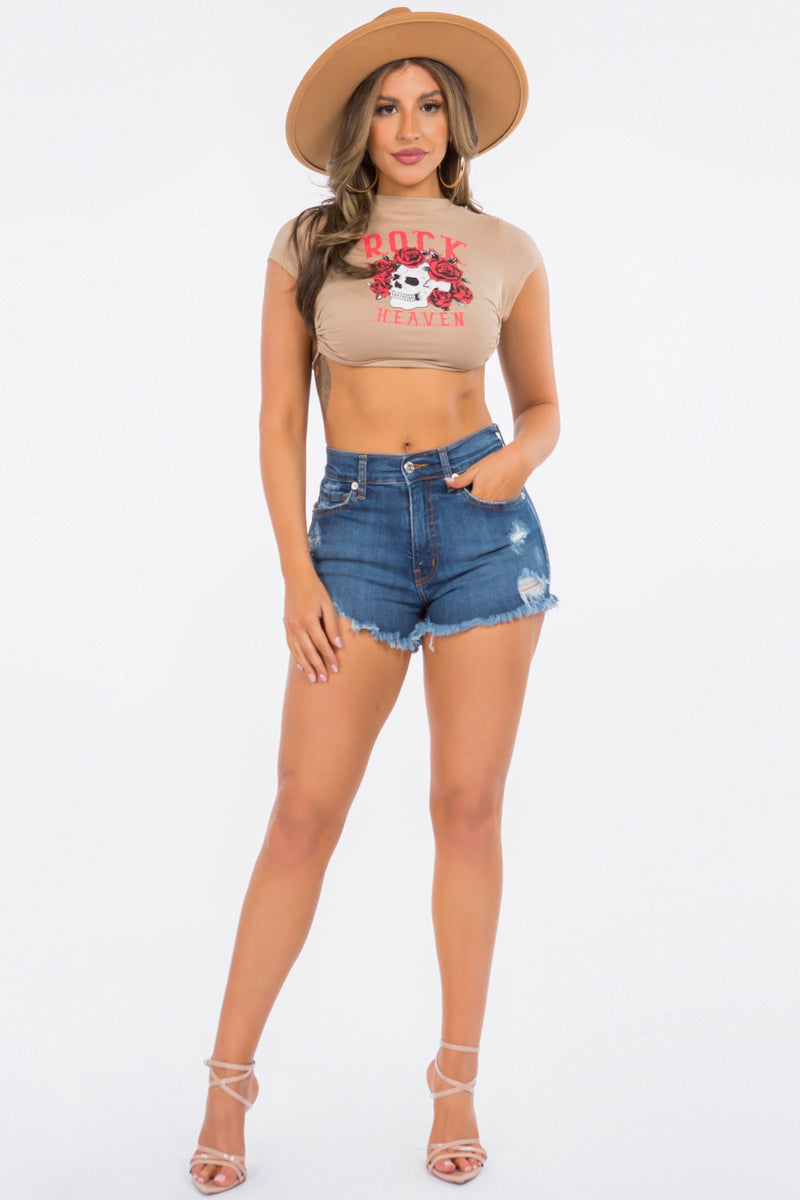 Lorena High Rise Short in Dark Denim