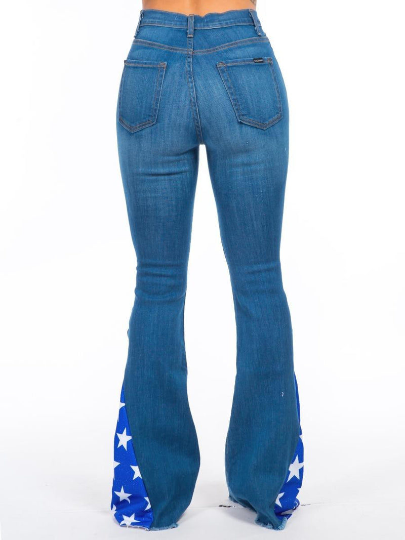 Star Bell Bottom Jean in Medium Blue