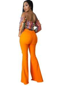 Orange Ripped Bell Bottom Jean in Orange