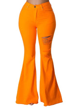 Orange Ripped Bell Bottom Jean in Orange