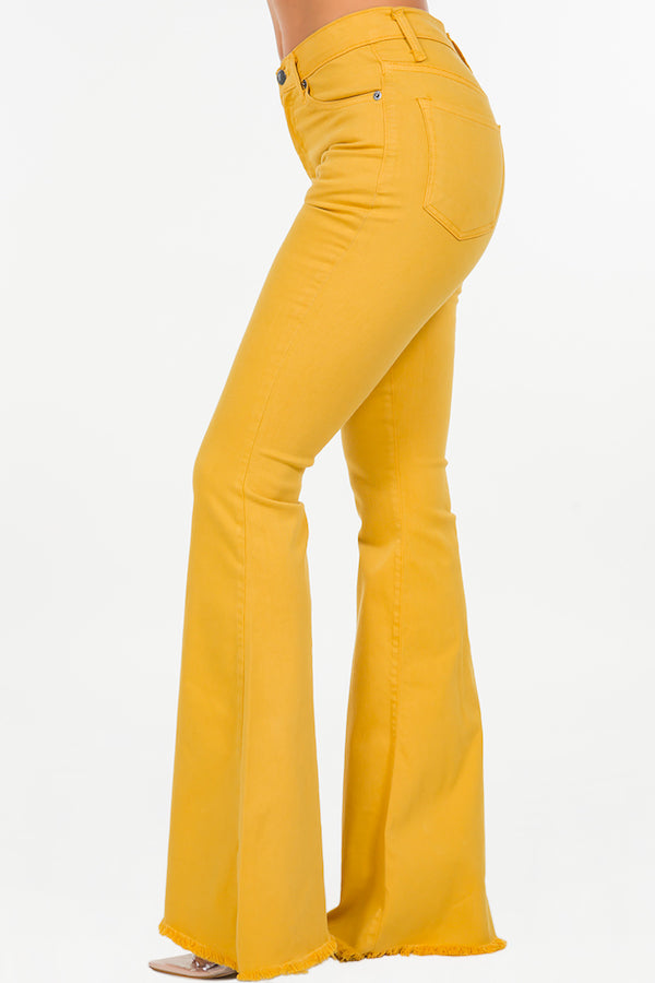 High Rise Stretch Mustard Bell Bottom Jeans