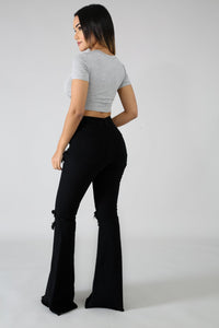 Knee Rip Flare Jean in Black