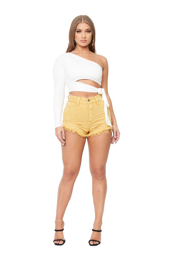 Vintage Yellow High Rise Denim Short