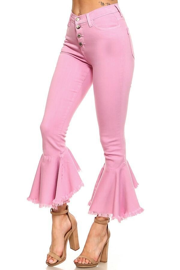Ruffle Flare Jean in Pink