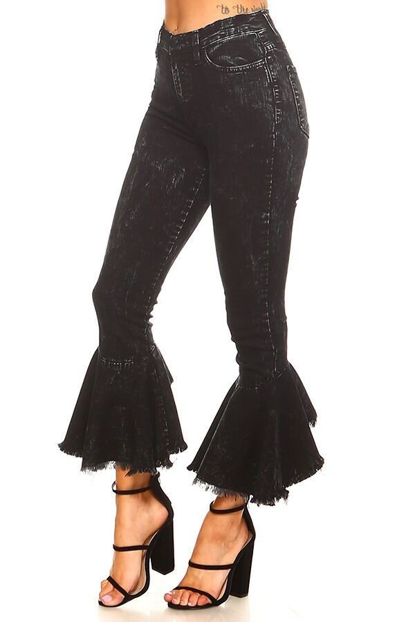 Ruffle Flare Jean in Mineral Black